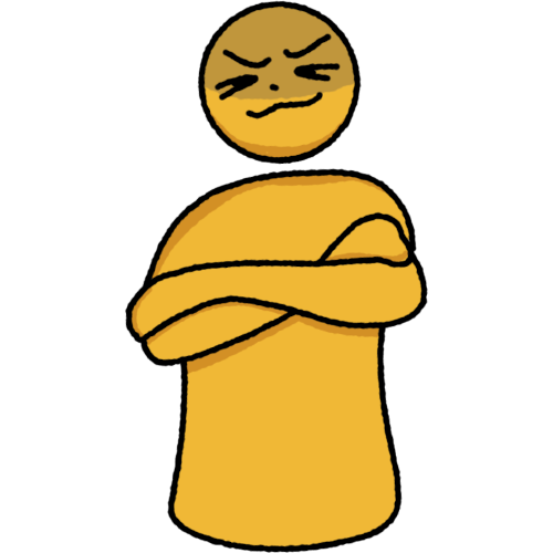 person with crossed arms and grinning downwards with a soft dark shadow over face.